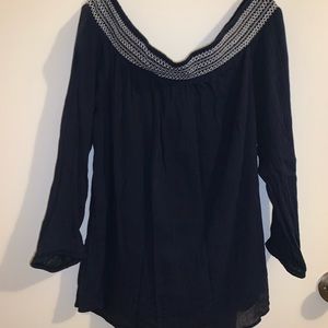 Gap Off The Shoulder Navy Blue Long Sleeve Top